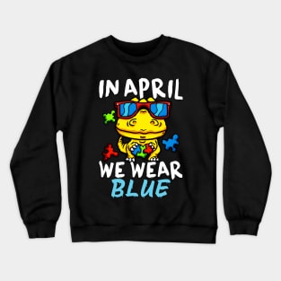 In April We Wear Blue Autism Awareness Month Dino Crewneck Sweatshirt